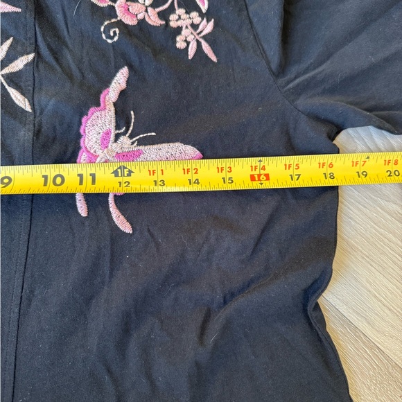 Johnny Was Trapunto V-Neck Rosalyn Black Dress with Pink Floral Design size PXS - Picture 7 of 9